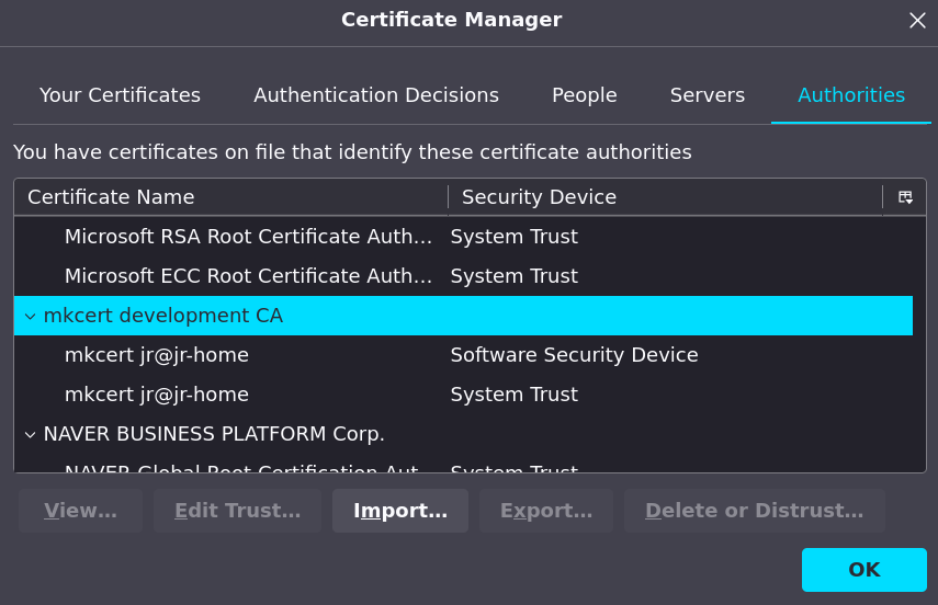 Firefox certificates view