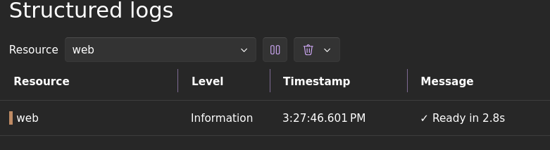 NextJS logs in Aspire